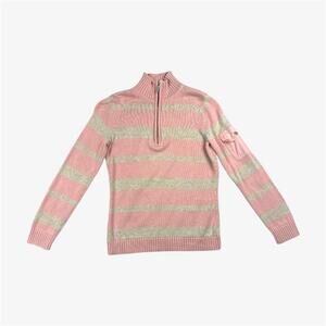 Lix & Co zip up pastel pink grey striped sweater turtleneck quarter zip size S